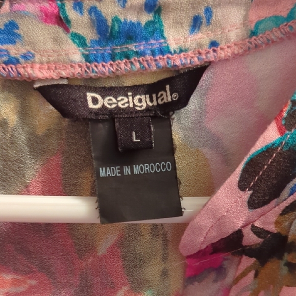 Desigual Pink and Blue V-Neck Blouse with cuffed sleeves - Picture 2 of 4